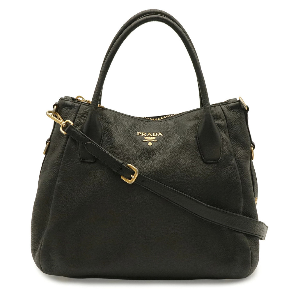 Prada Tote Tessuto Saffiano Bag Shoulder Vitello Daino Soft Leather NERO Black